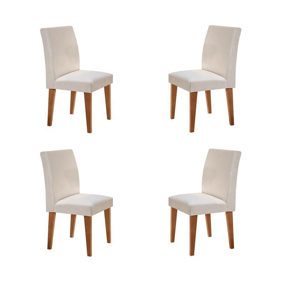 Conjunto com 4 Cadeiras Grecia Veludo Imbuia e Creme