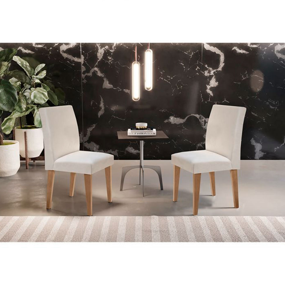 Conjunto com 4 Cadeiras Grecia Veludo Imbuia e Creme