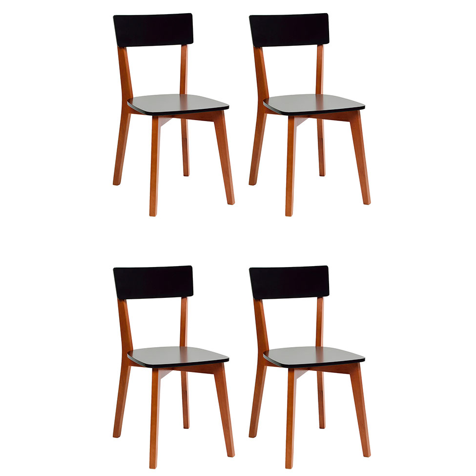 Conjunto com 4 Cadeiras Tóquio Preto e Castanho