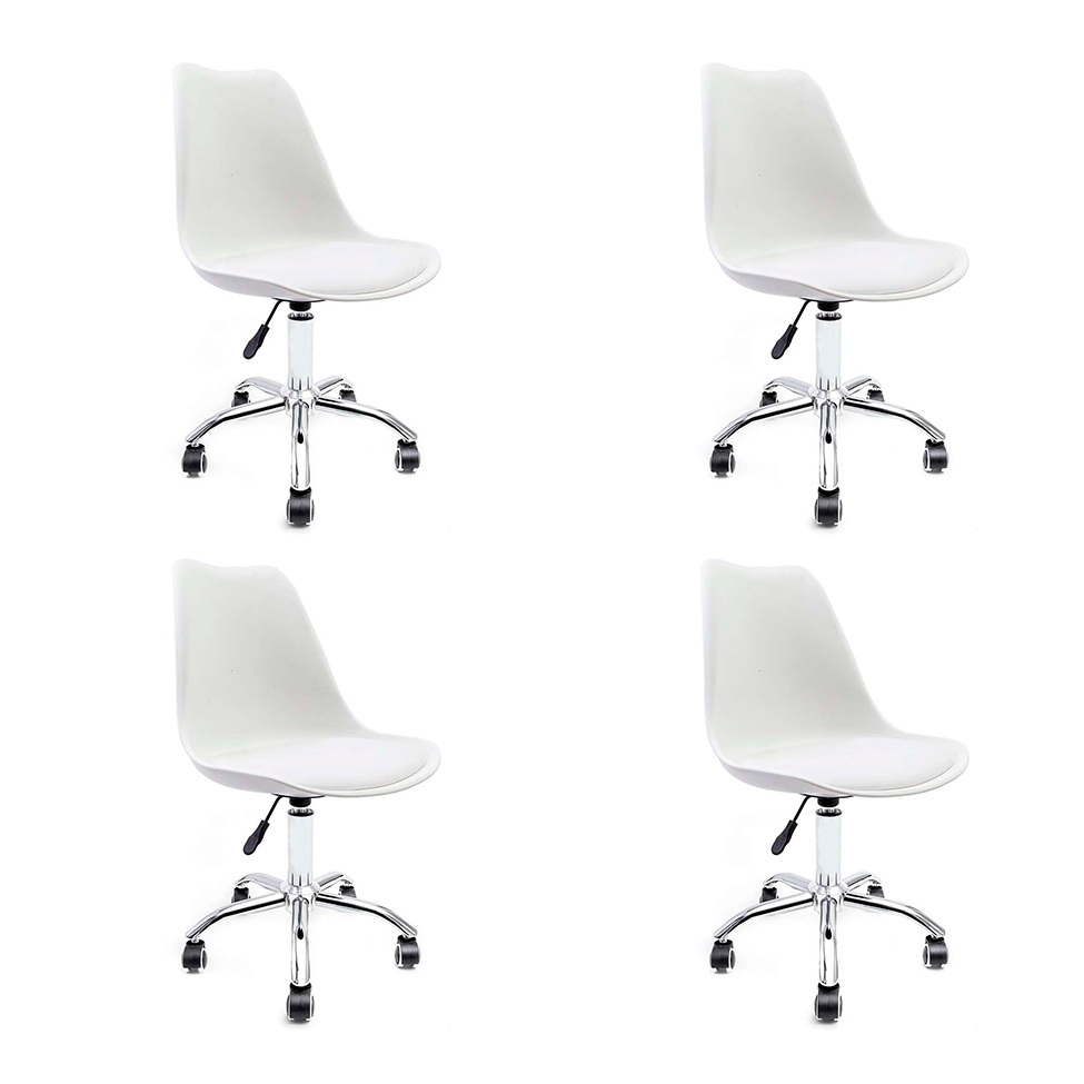 Conjunto com 4 Cadeiras de Escritório Secretária Saar Cromado e Branco