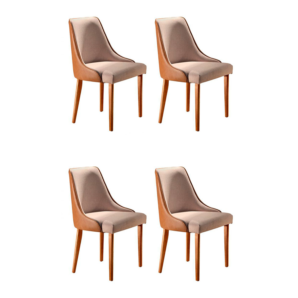 Conjunto com 4 Cadeiras de Jantar Esmeralda II Caramelo e Bege