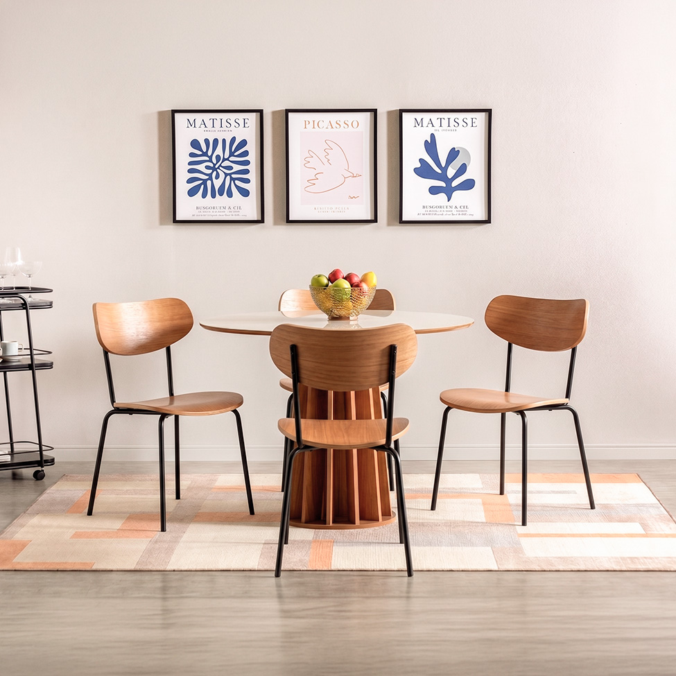 Conjunto com 4 Cadeiras de Jantar Fine Natural