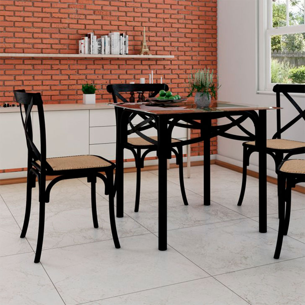 Conjunto com 4 Cadeiras de Jantar Katrina Preta