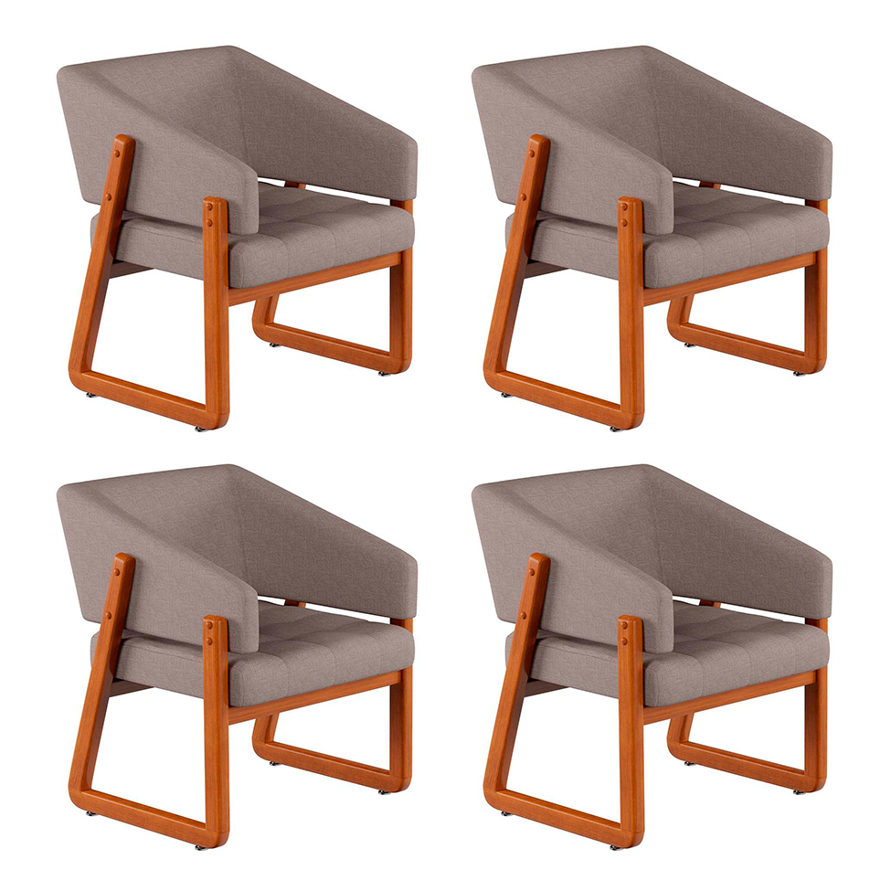 Conjunto com 4 Poltronas Air Linho Cinza e Amêndoa