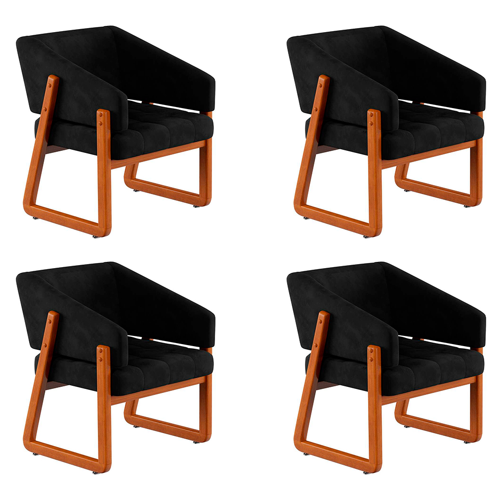 Conjunto com 4 Poltronas Air Veludo Preto e Amêndoa