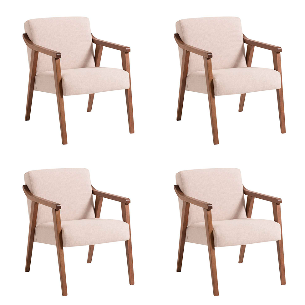 Conjunto com 4 Poltronas Flávia Bege e Nogueira