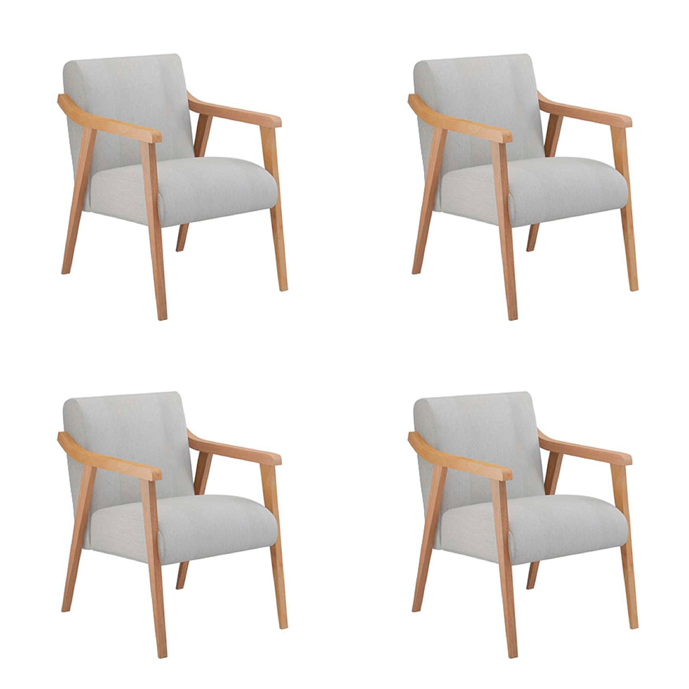 Conjunto com 4 Poltronas Flávia Cinza e Natural