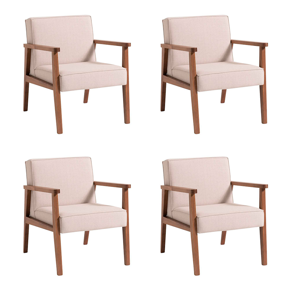 Conjunto com 4 Poltronas Júlia Bege e Nogueira