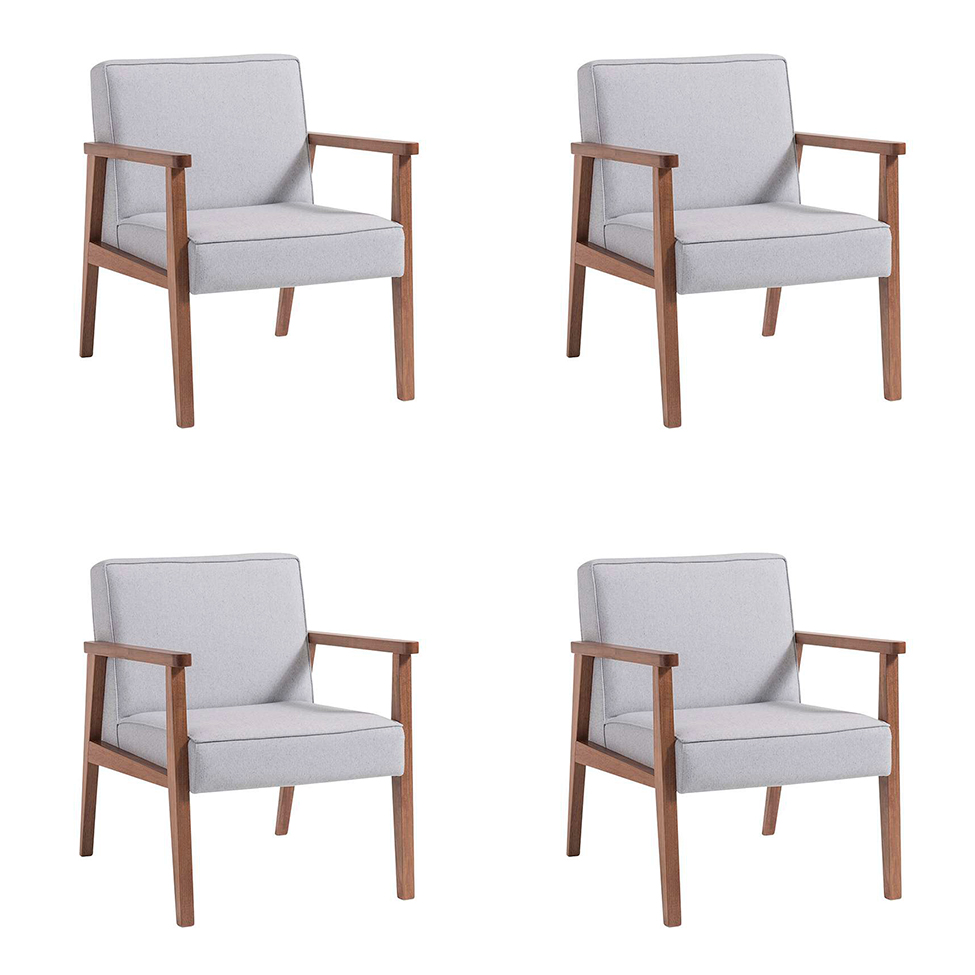 Conjunto com 4 Poltronas Júlia Cinza e Nogueira