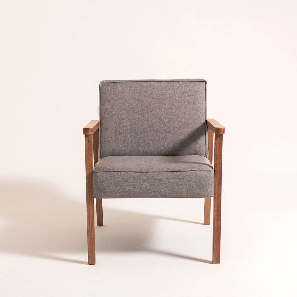 Conjunto com 4 Poltronas Júlia Natural e Cinza