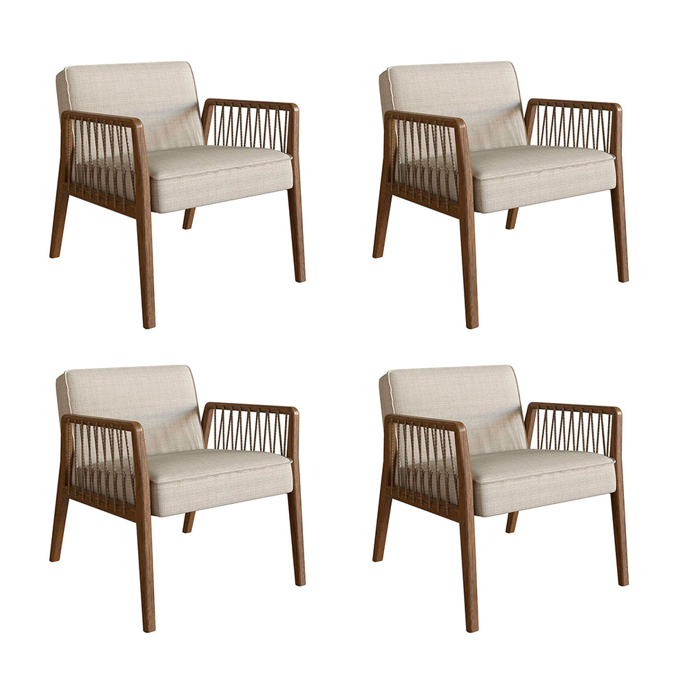 Conjunto com 4 Poltronas Lara Bege e Nogueira