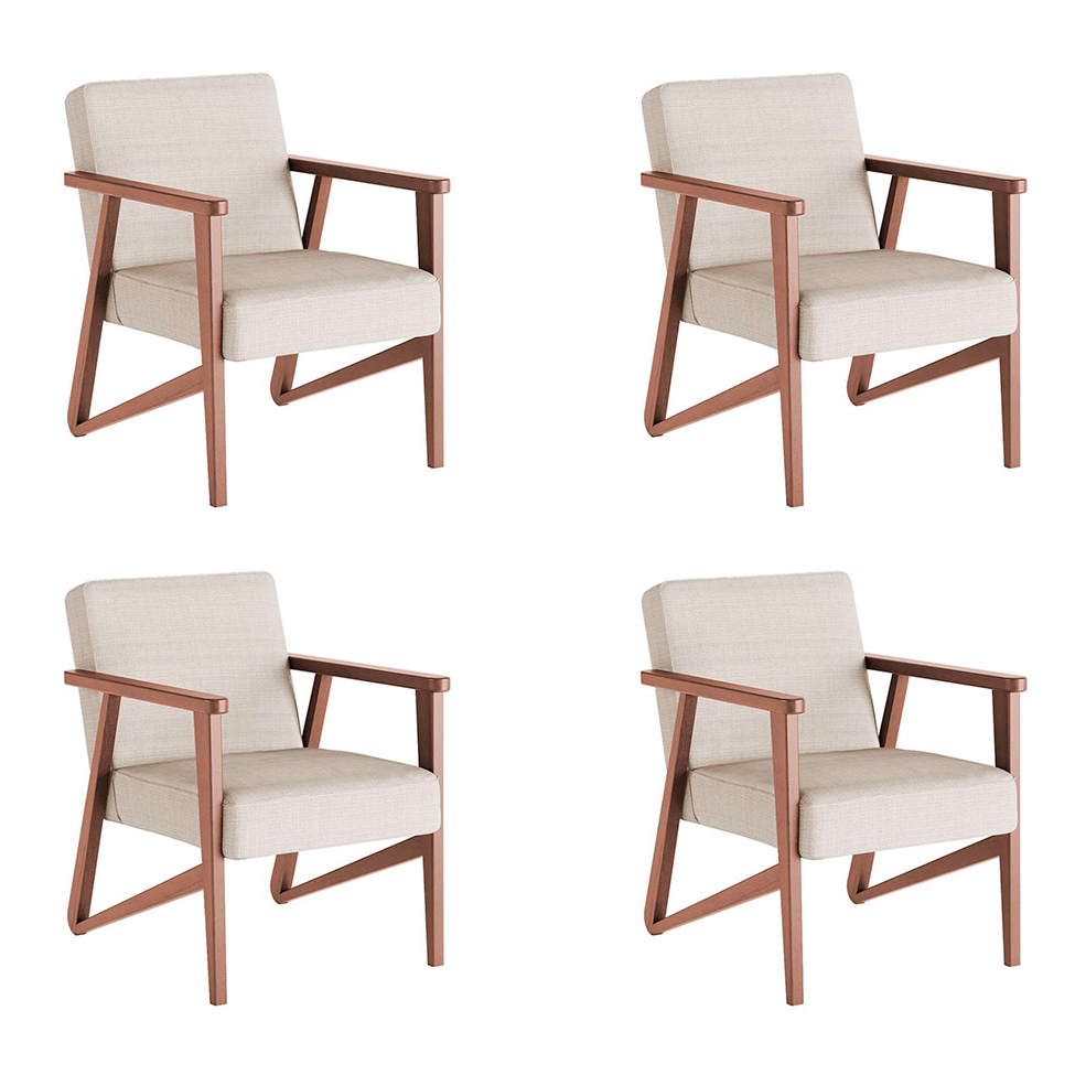 Conjunto com 4 Poltronas Luiza Nogueira Madeira Maciça