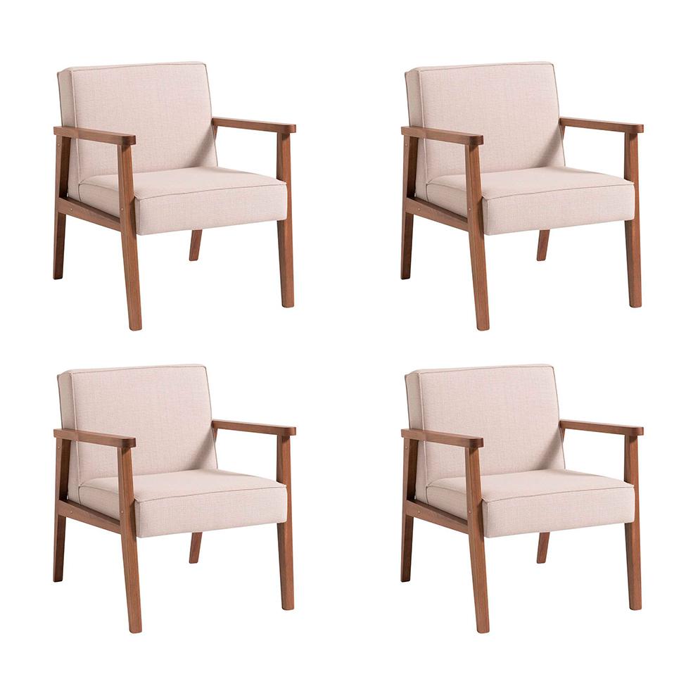 Conjunto com 4 Poltronas New Julia Bege e Nogueira