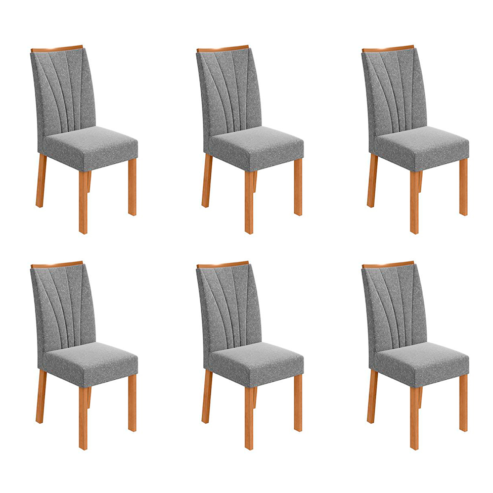 Conjunto com 6 Cadeiras Apogeu Linho Cinza e Amêndoa Clean