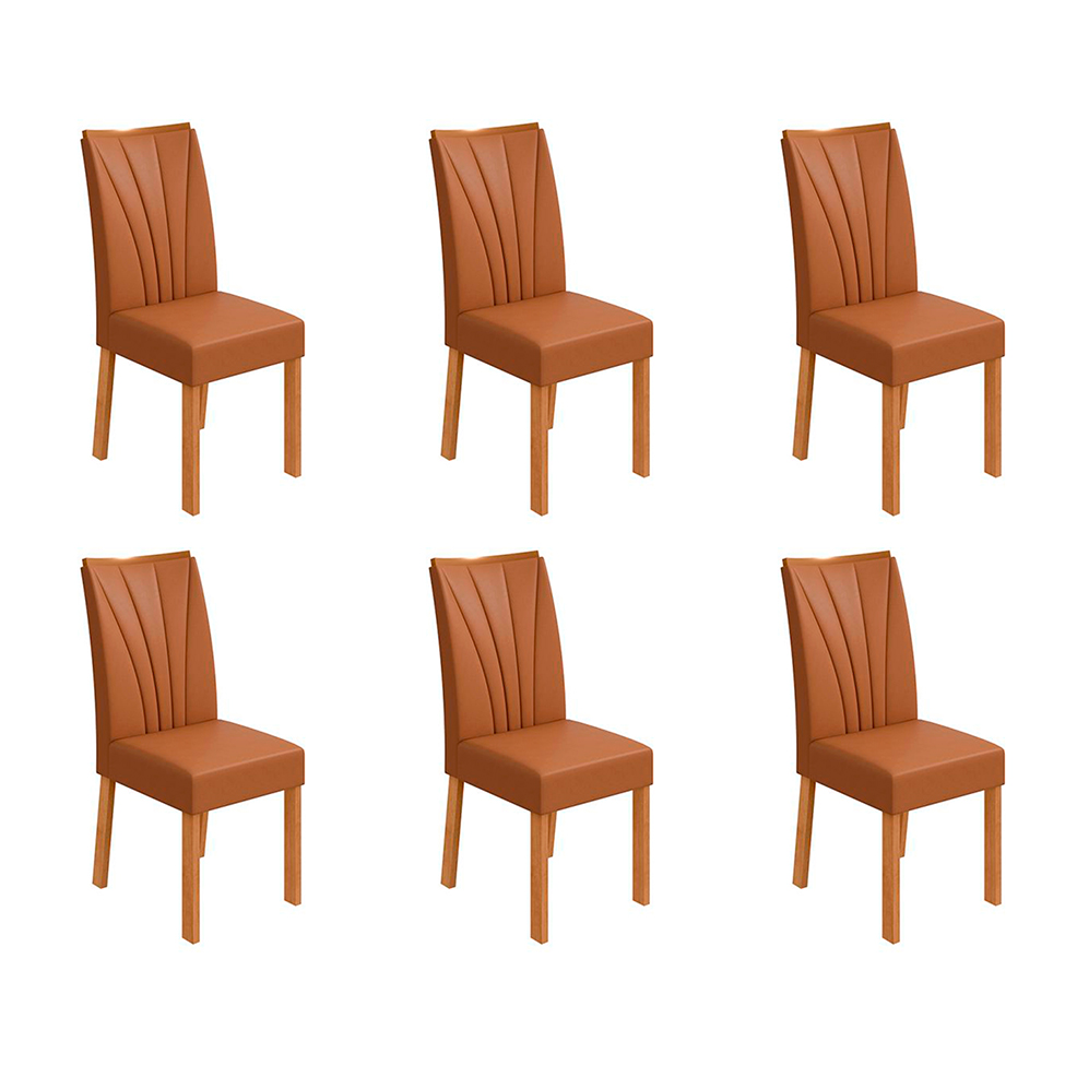 Conjunto com 6 Cadeiras Apogeu Sintético Caramelo e Amêndoa Clean