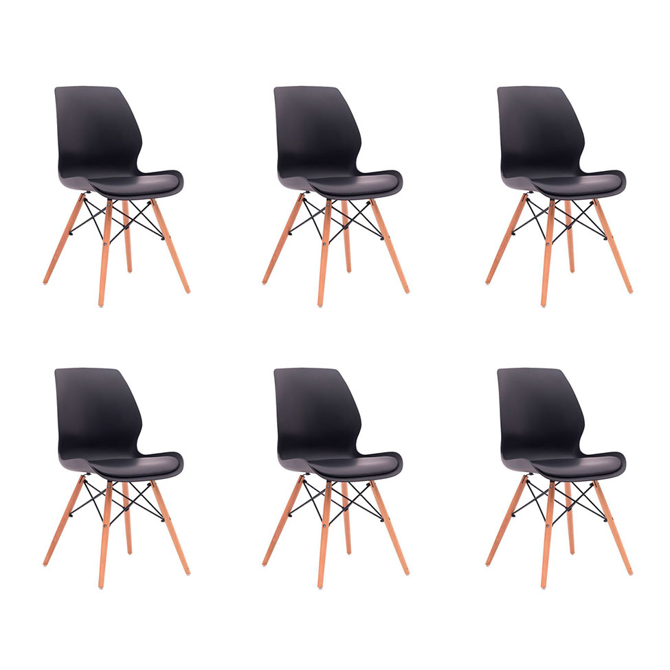 Conjunto com 6 Cadeiras Eames Eiffel Rubi Preto