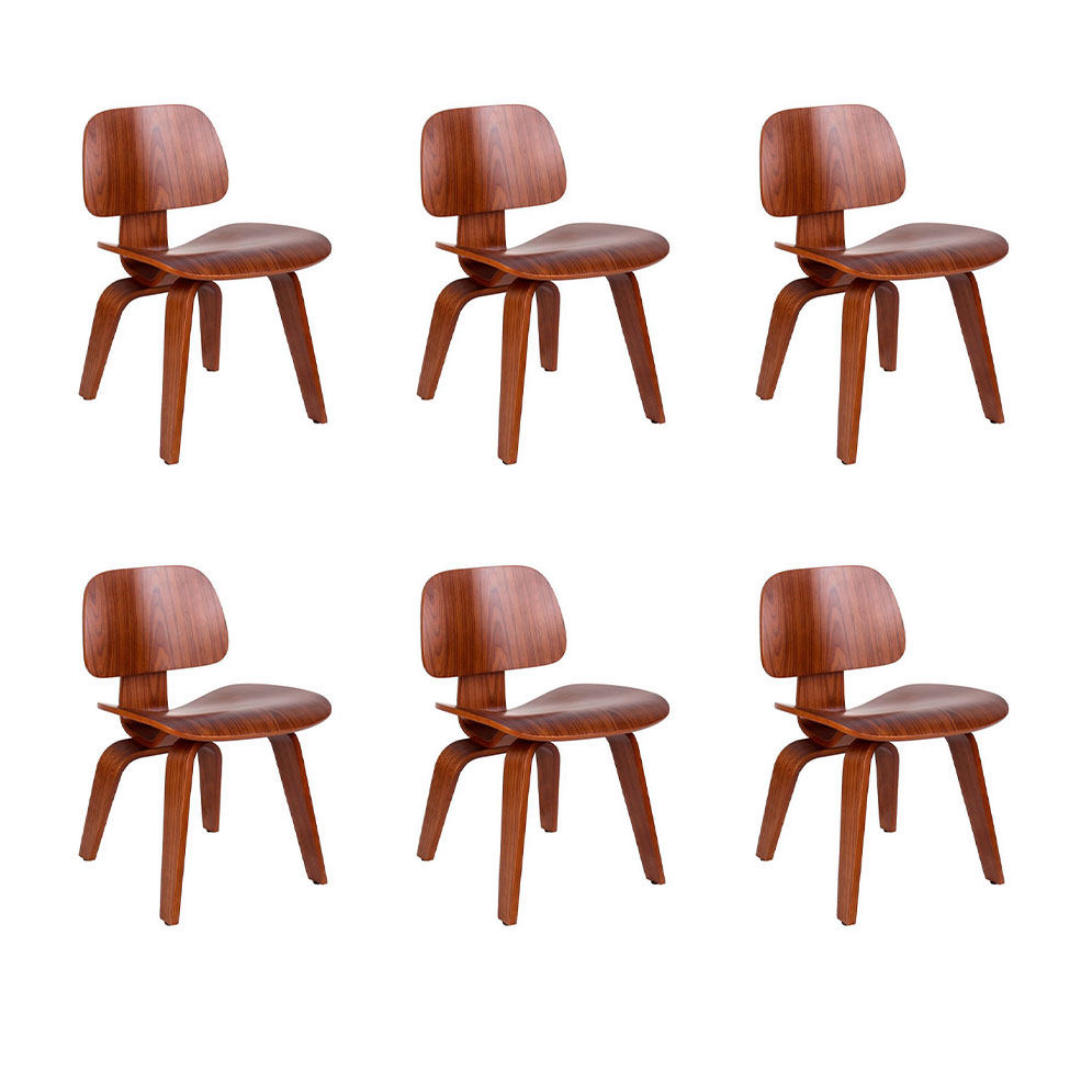 Conjunto com 6 Cadeiras Eames Walnut Madeira