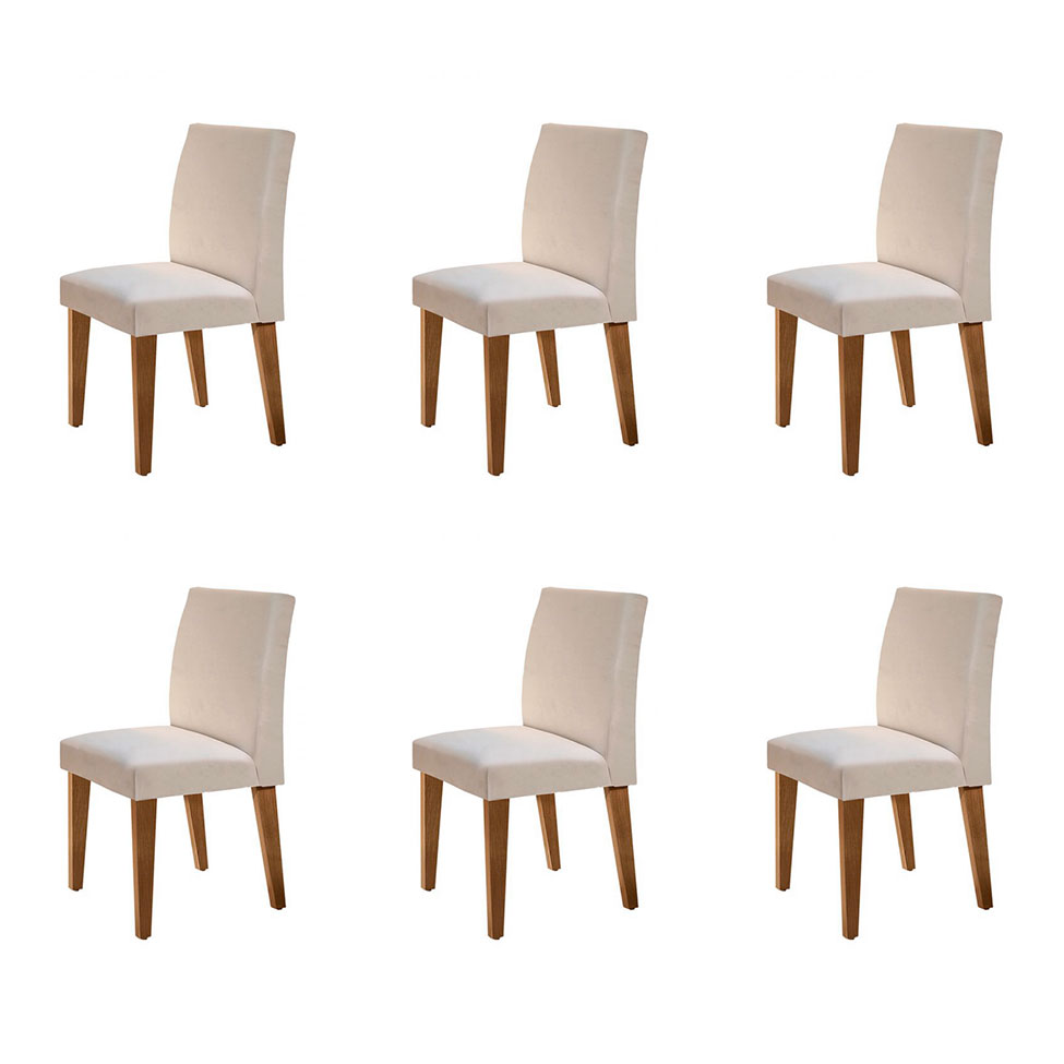 Conjunto com 6 Cadeiras Grecia Veludo Imbuia e Creme