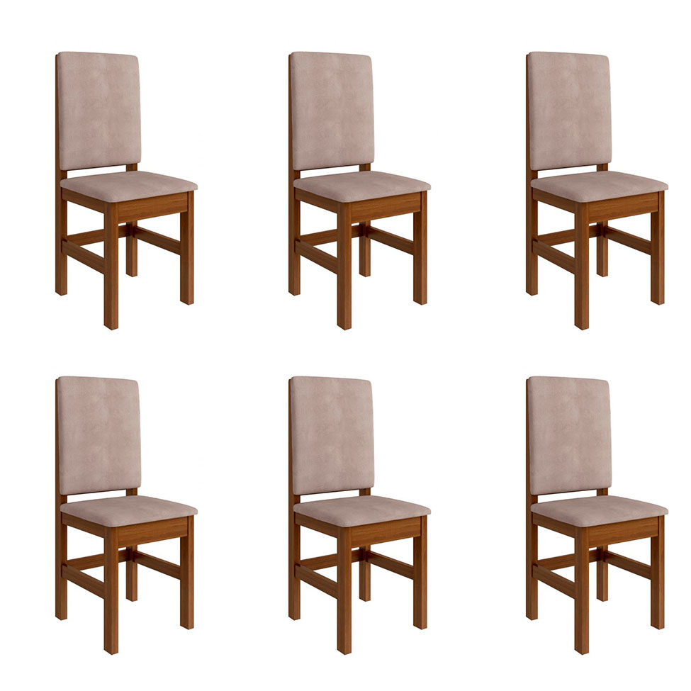Conjunto com 6 Cadeiras Mistic Suede Canela