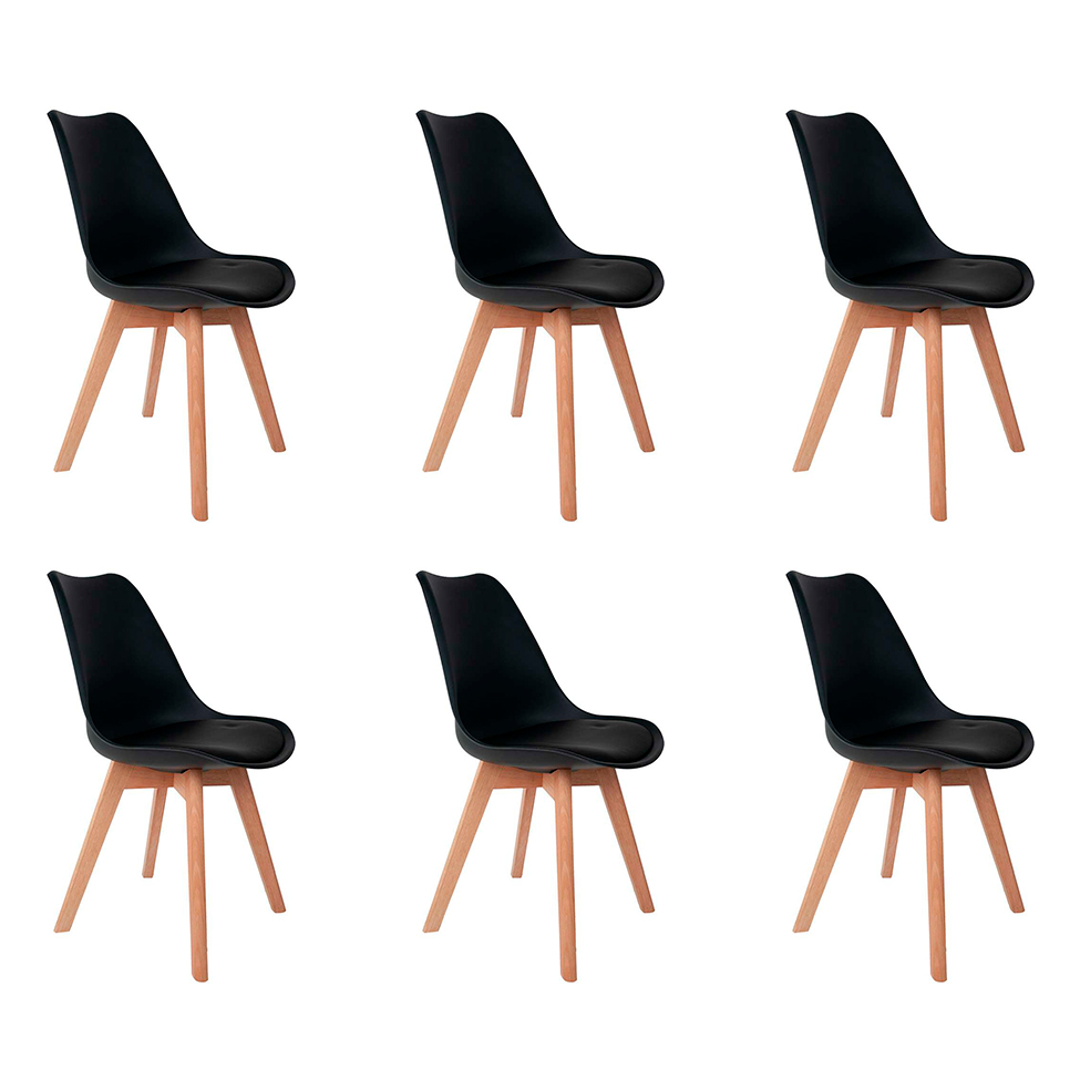 Conjunto com 6 Cadeiras Saarinen Wood Preto