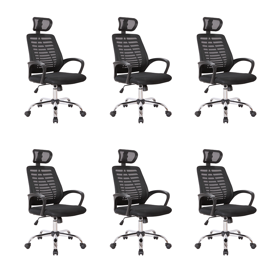 Conjunto com 6 Cadeiras de Escritório Diretor Giratórias Light Preto