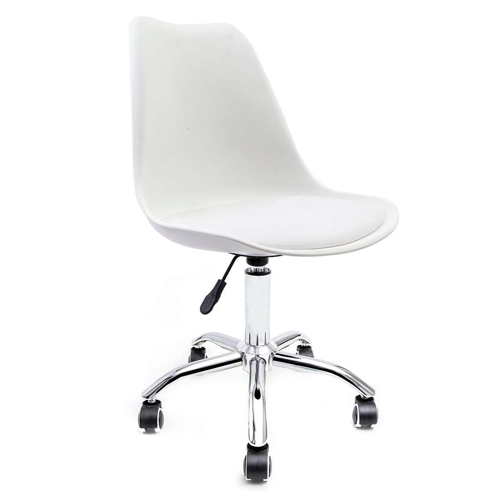 Conjunto com 6 Cadeiras de Escritório Secretária Saar Cromado e Branco
