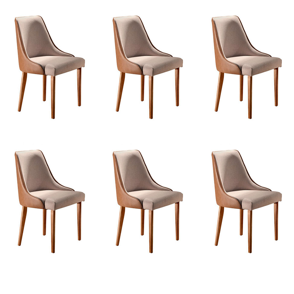 Conjunto com 6 Cadeiras de Jantar Esmeralda II Caramelo e Bege