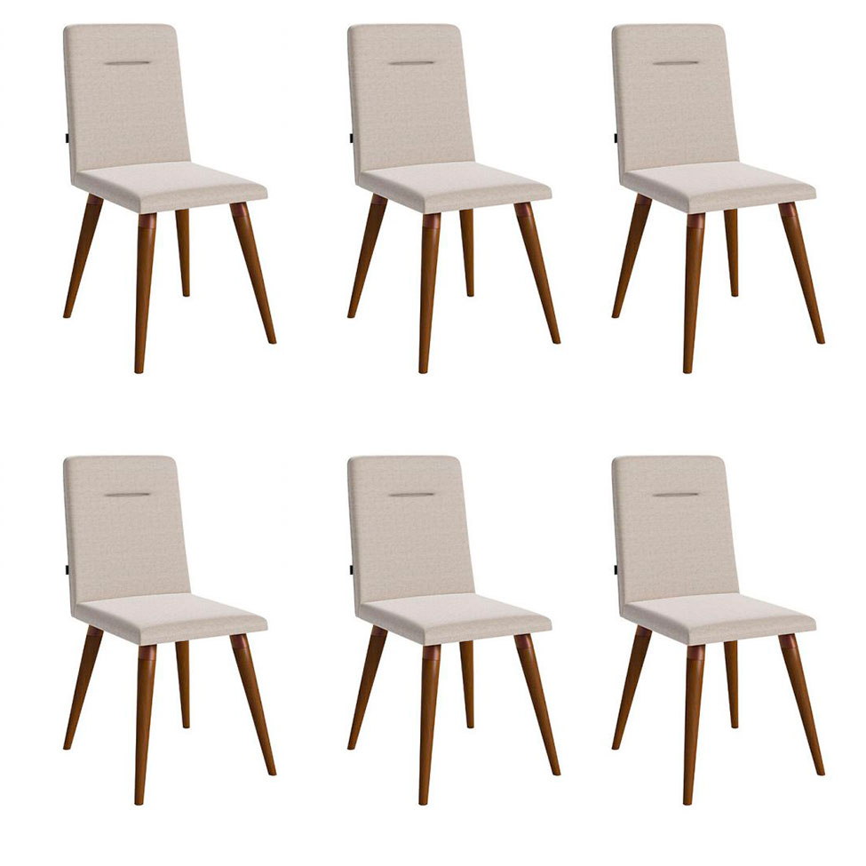 Conjunto com 6 Cadeiras de Jantar Studio Bege Claro e Amêndoa