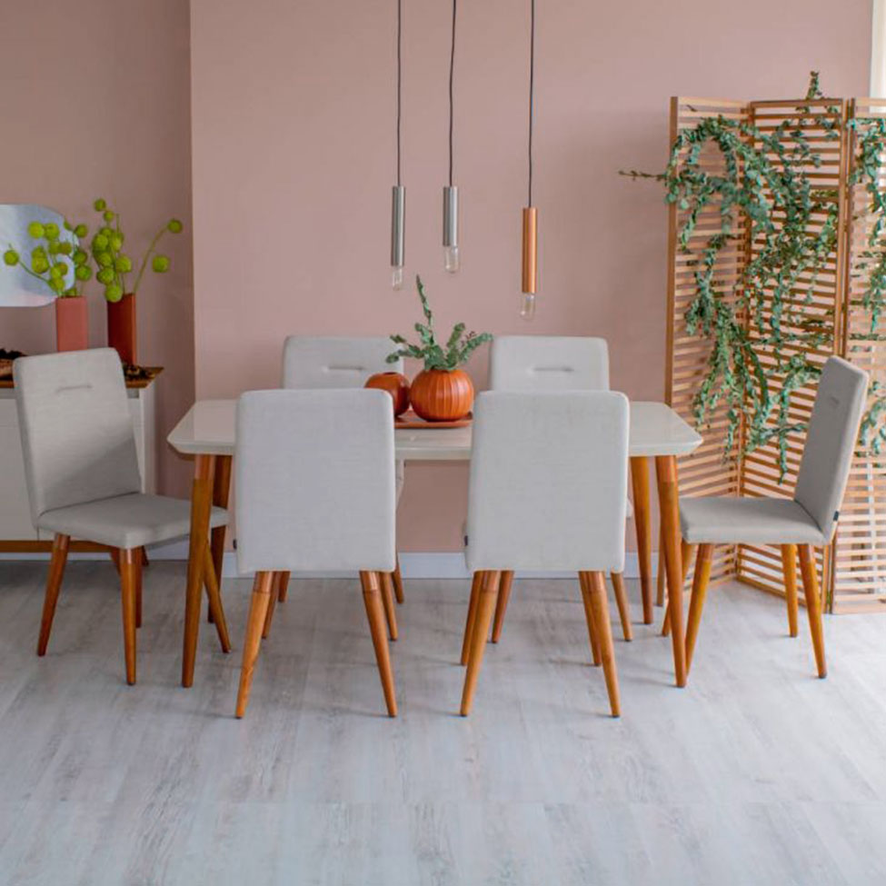 Conjunto com 6 Cadeiras de Jantar Studio Bege Claro e Amêndoa