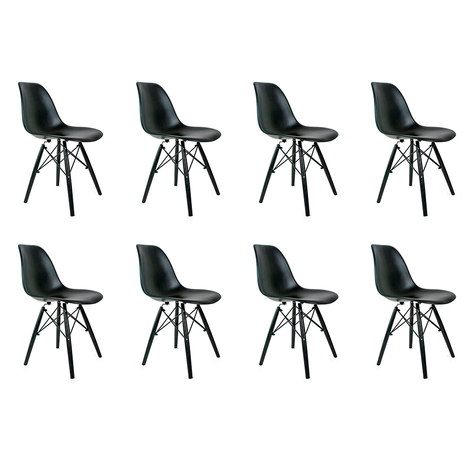 Conjunto com 8 Cadeiras Charles Eames Preto