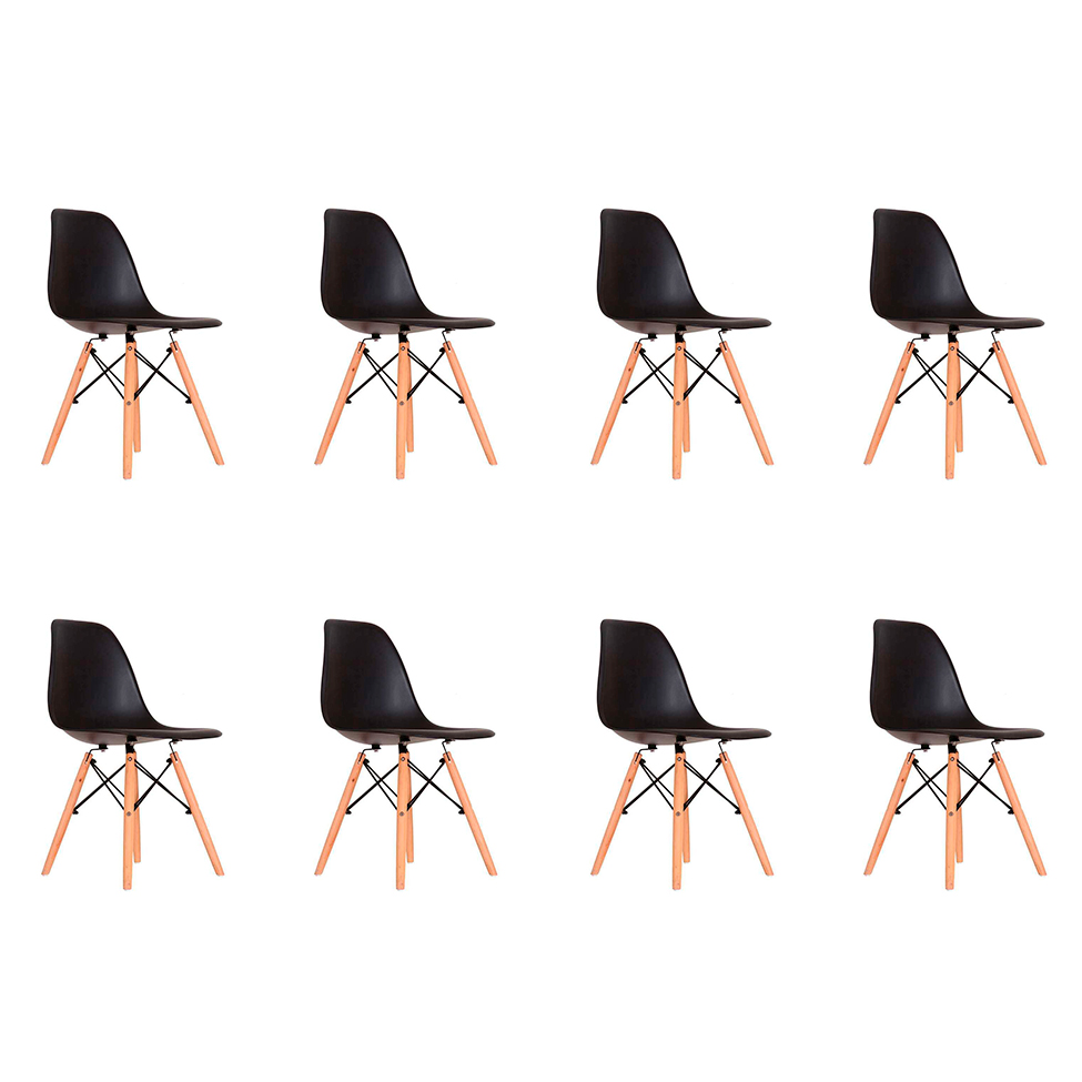 Conjunto com 8 Cadeiras Eames Quilmes Preto