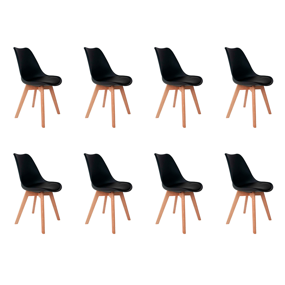 Conjunto com 8 Cadeiras Saarinen Wood Preto