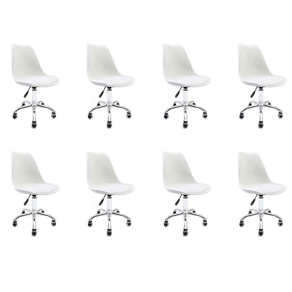 Conjunto com 8 Cadeiras de Escritório Secretária Saar Cromado e Branco