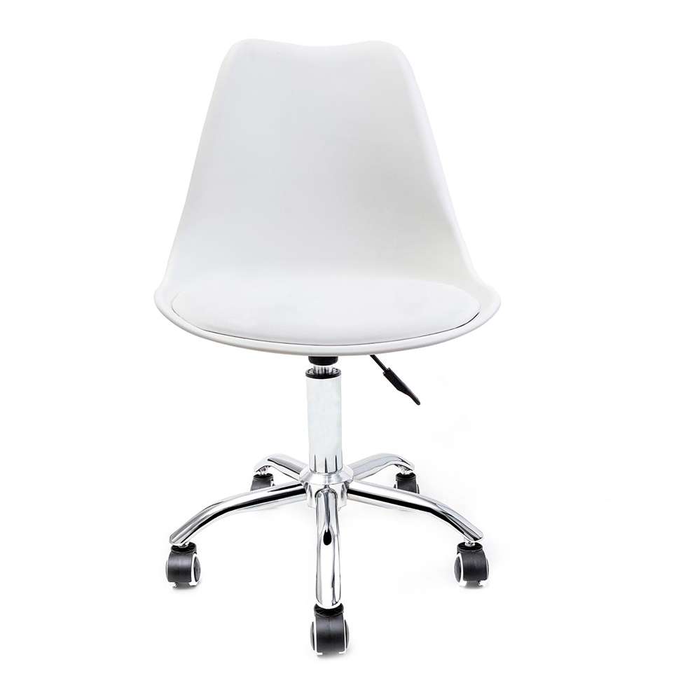 Conjunto com 8 Cadeiras de Escritório Secretária Saar Cromado e Branco