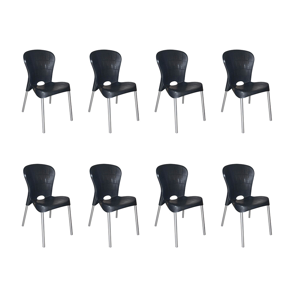 Conjunto com 8 Cadeiras de Plástico Montes Claros Preto