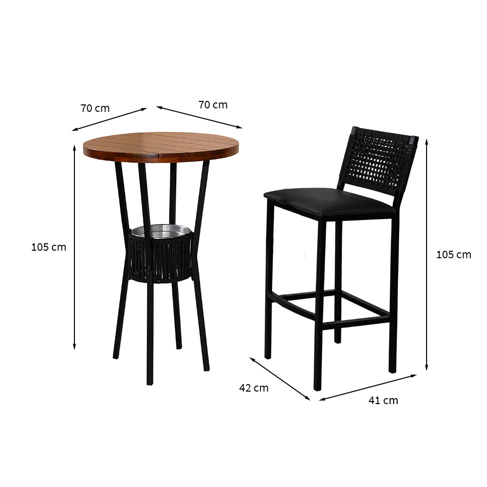 Conjunto com Mesa Bistrô Redonda e 4 Banquetas Madri Preto e Marrom