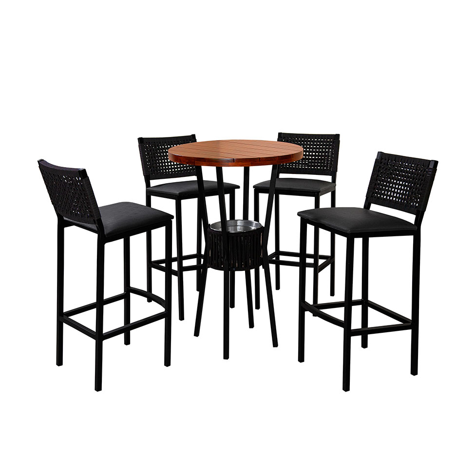 Conjunto com Mesa Bistrô Redonda e 4 Banquetas Madri Preto e Marrom