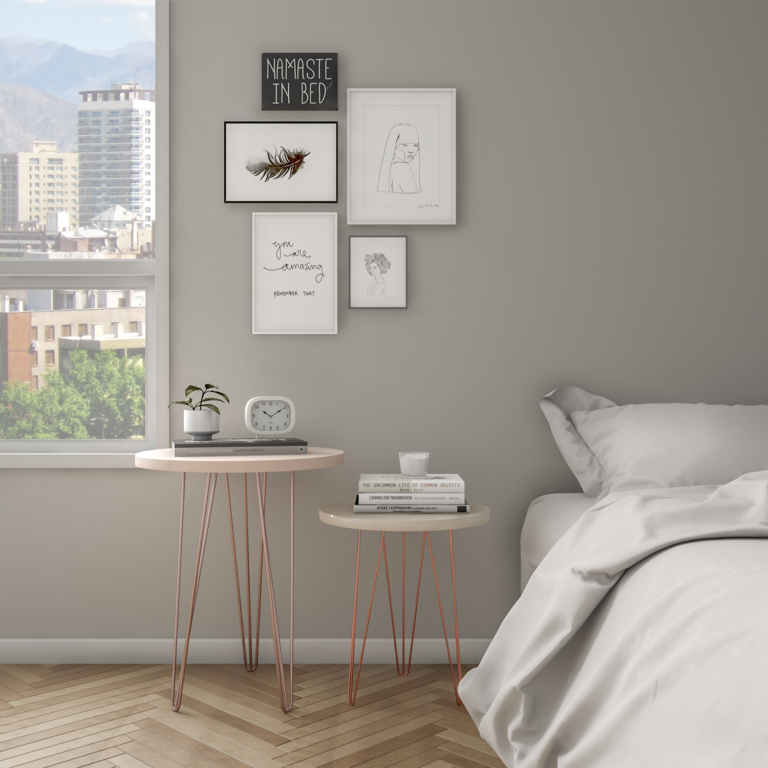 Conjunto de 2 Mesas Laterais Redonda Evolution Off White 48 cm