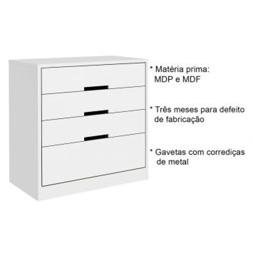 Conjunto de Cômoda Sampaoli 4Gavetas e Mesa de Cabeceira S 2 Gavetas Branca