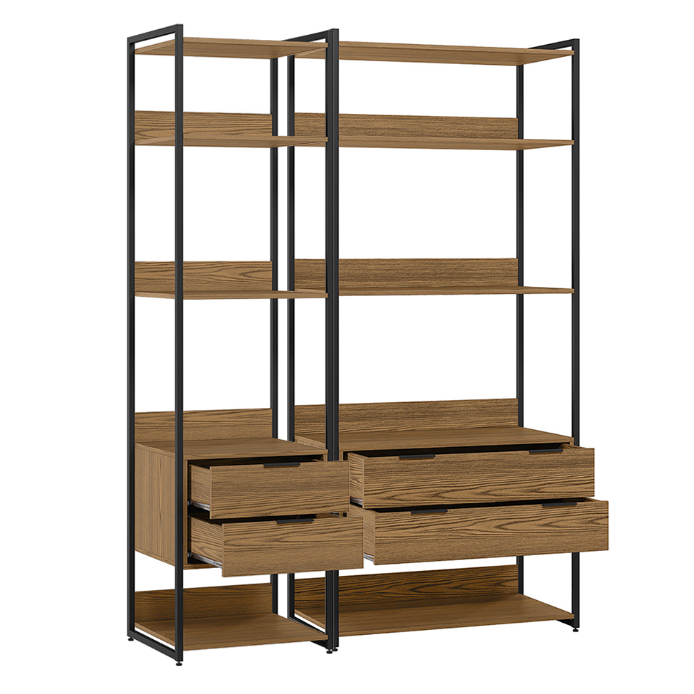 Conjunto de Módulos Estante para Livros Industrial Mital 4 GV Conhaque e Preto 143 cm