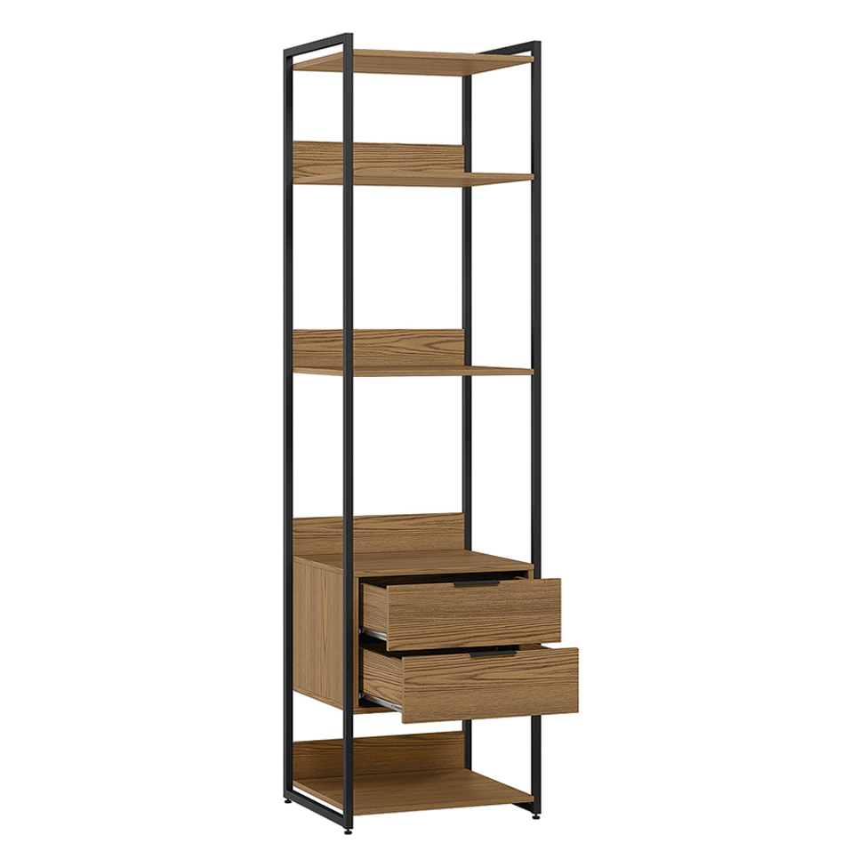 Conjunto de Módulos Estante para Livros Industrial Mital 4 GV Conhaque e Preto 143 cm