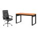 Conjunto de Mesa Anah Freijó com Cadeira de Escritório Presidente Giratória com Relax Office Plus Preta