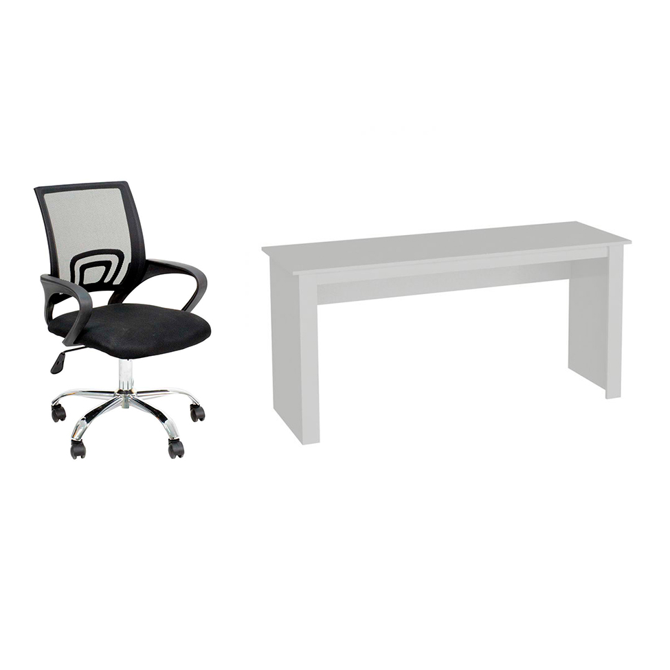 Conjunto de Mesa Badesh Branca com Cadeira de Escritório Secretária Giratória Javix Preta