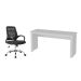 Conjunto de Mesa Badesh Branca com Cadeira de Escritório Secretária Giratória Light Preta