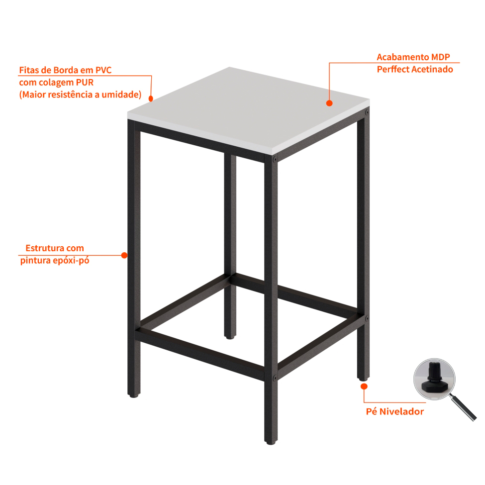 Conjunto de Mesa Bistrô e 2 Bancos Wooden Branco e Preto