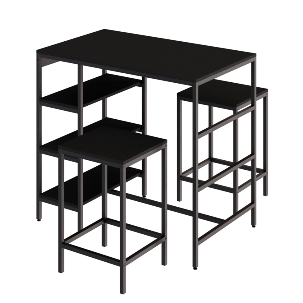 Conjunto de Mesa Bistrô e 2 Bancos Wooden Ônix e Preto