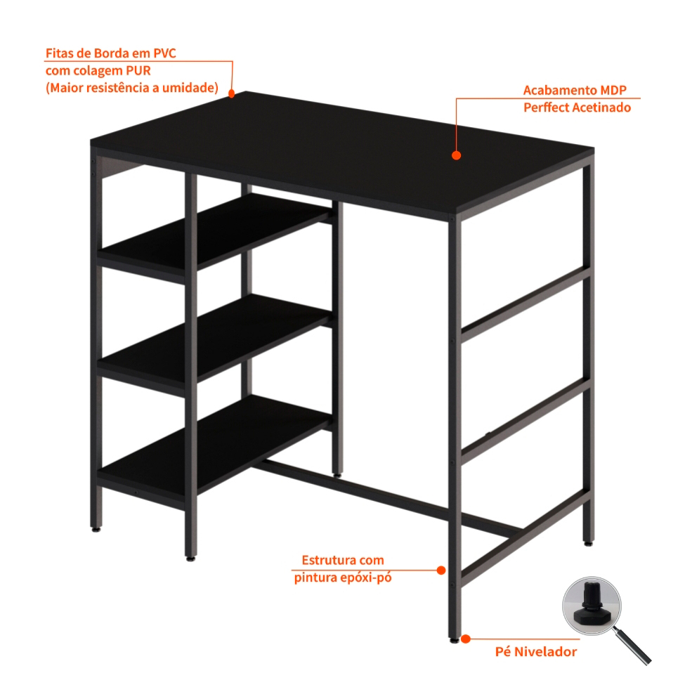 Conjunto de Mesa Bistrô e 2 Bancos Wooden Ônix e Preto
