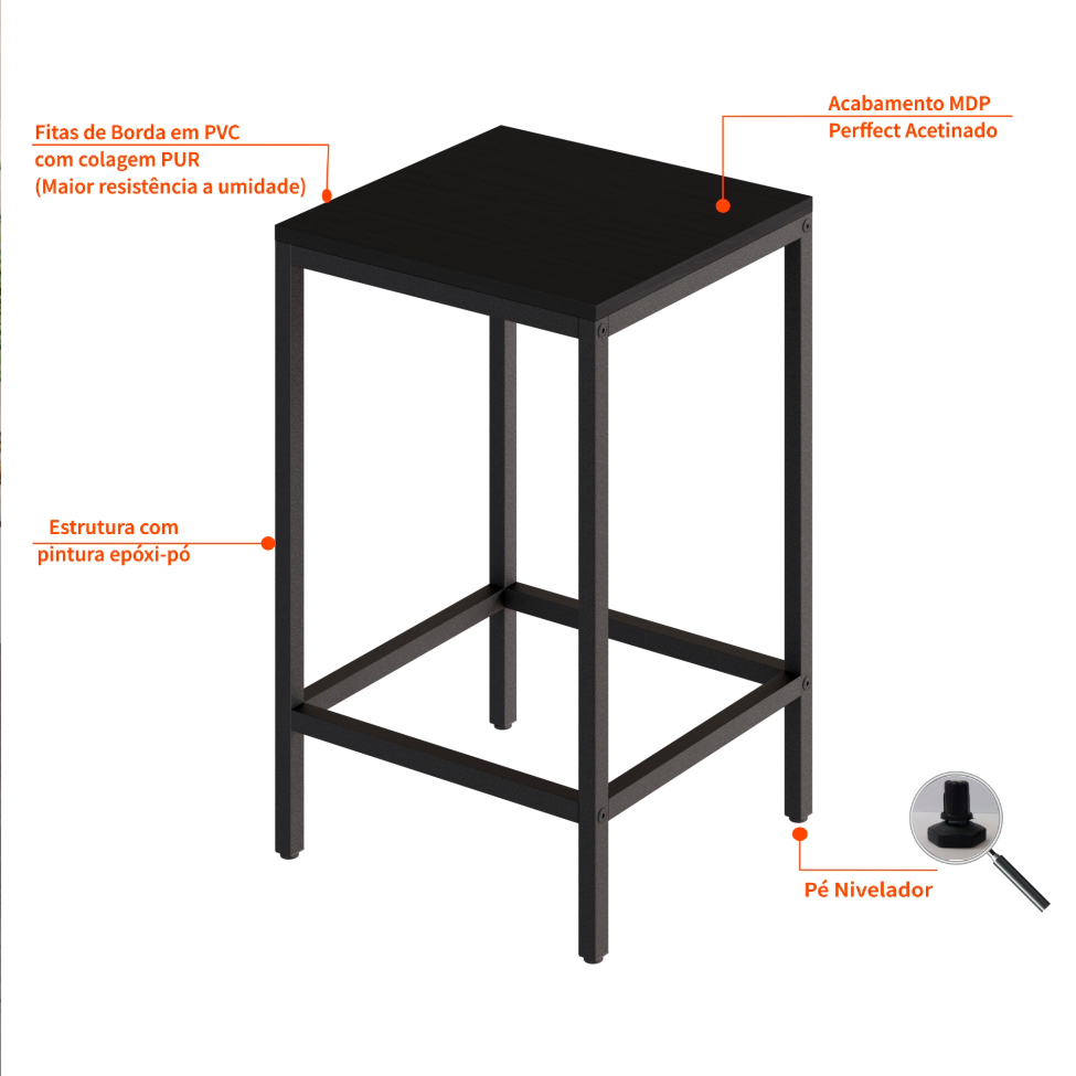 Conjunto de Mesa Bistrô e 2 Bancos Wooden Ônix e Preto