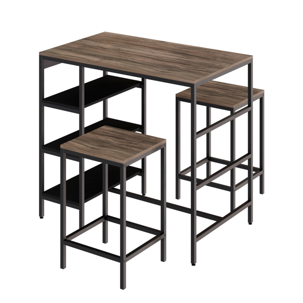 Conjunto de Mesa Bistrô e 2 Bancos Wooden Carvalho Dark e Preto