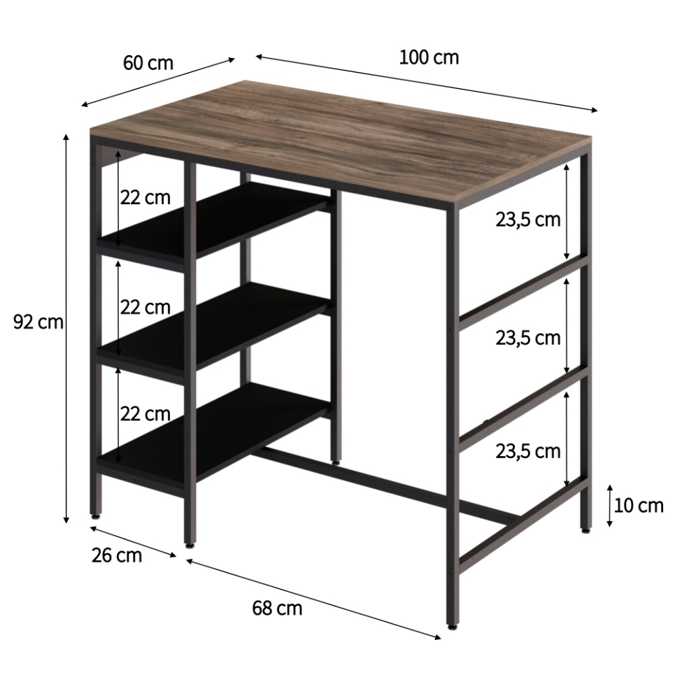 Conjunto de Mesa Bistrô e 2 Bancos Wooden Carvalho Dark e Preto
